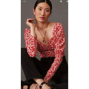 Women's Anthropologie Floral Blouse Size L Red
